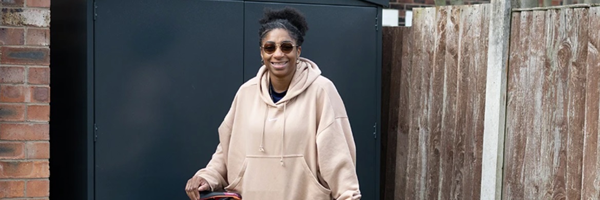 Paralympian Kadeena Cox OBE gets an Asgard SBD secure Bike Shed